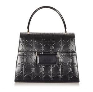 Salvatore Ferragamo black leather monogram Gancini satchel handbag